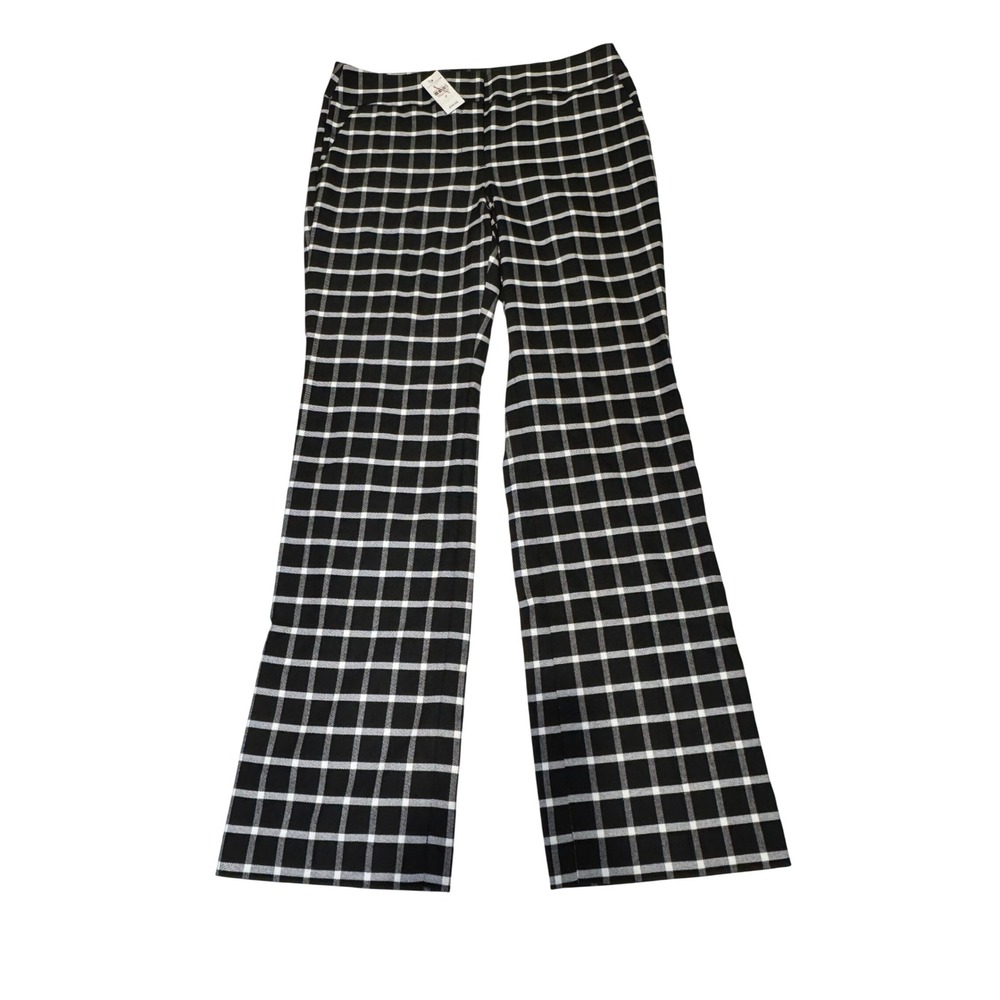 Ann Taylor Factory Womens Black White Grid Plaid Wide Leg Dress Pants Size 8 NWT